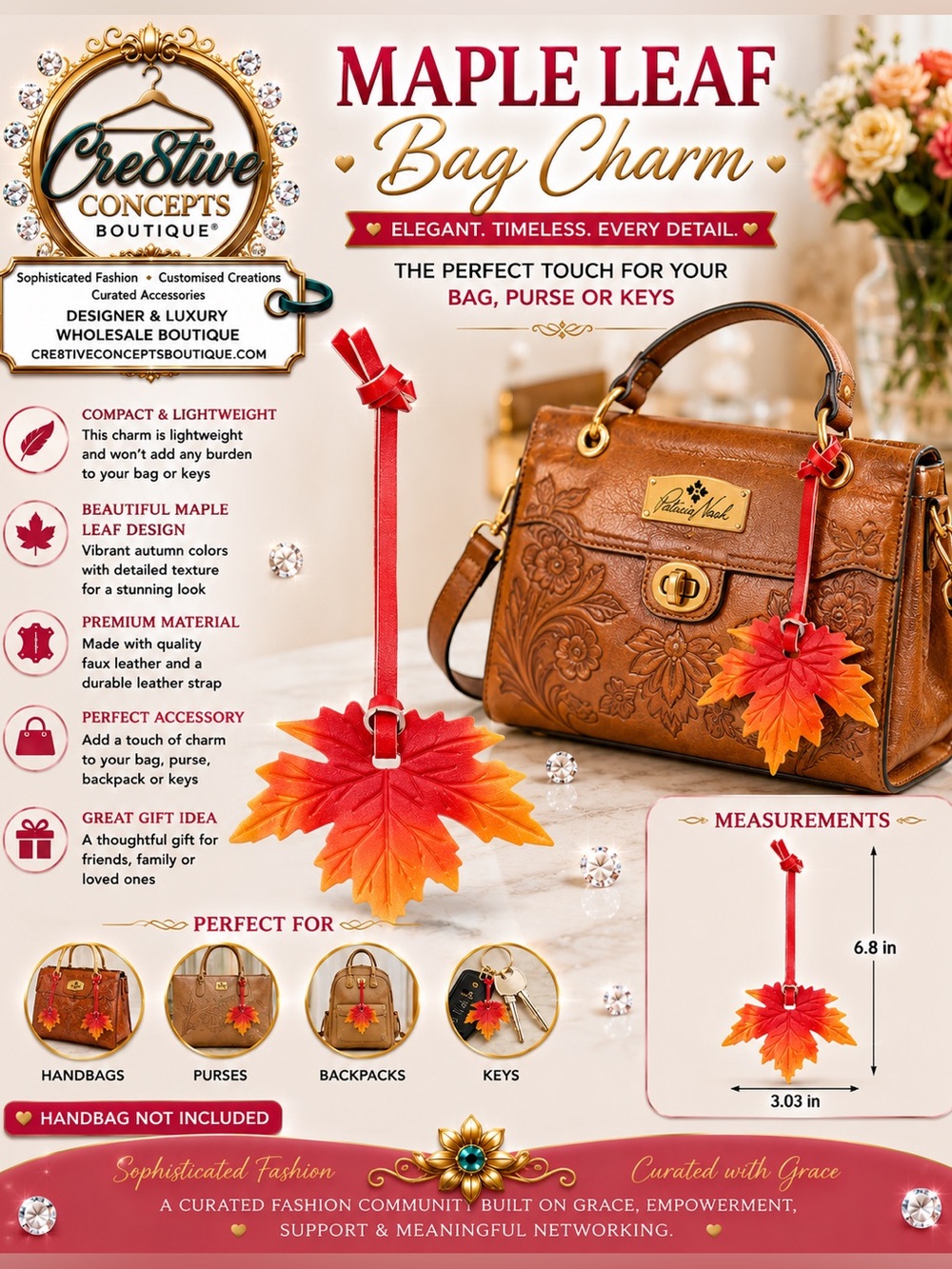 Leaf Leather Handbag, Key & Luggage Charm